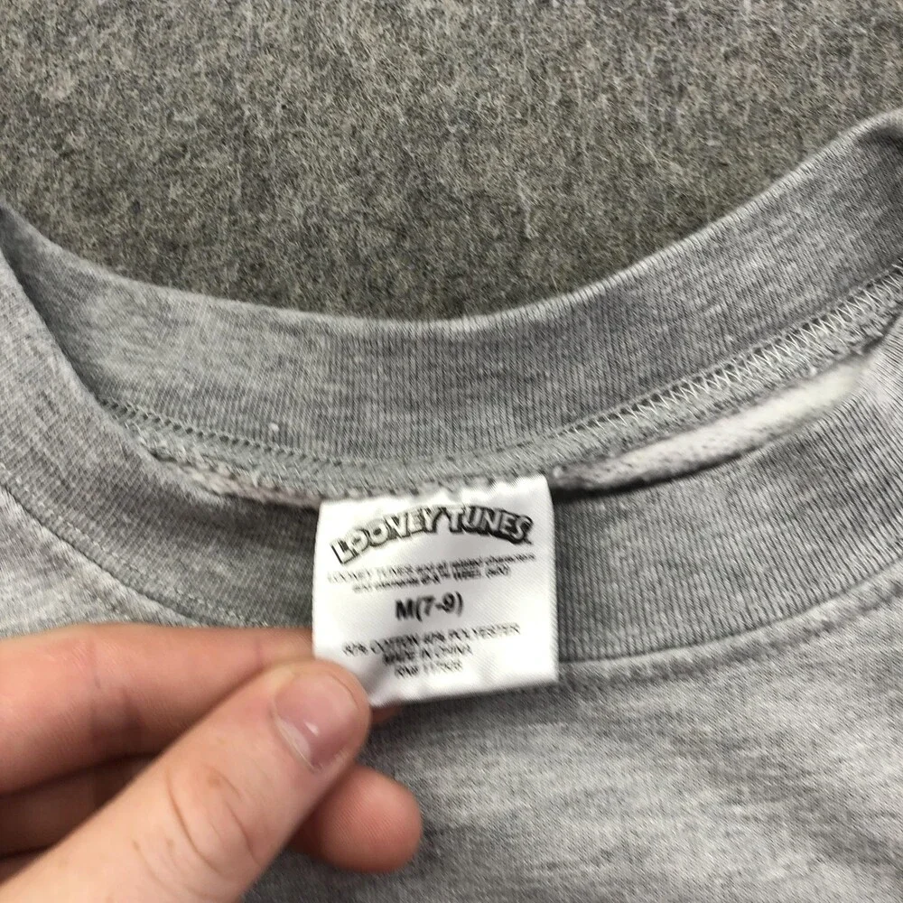 Looney Tunes Sweatshirt Kids Medium 7-9 Gray Bugs Tweety Sylvester Pullover